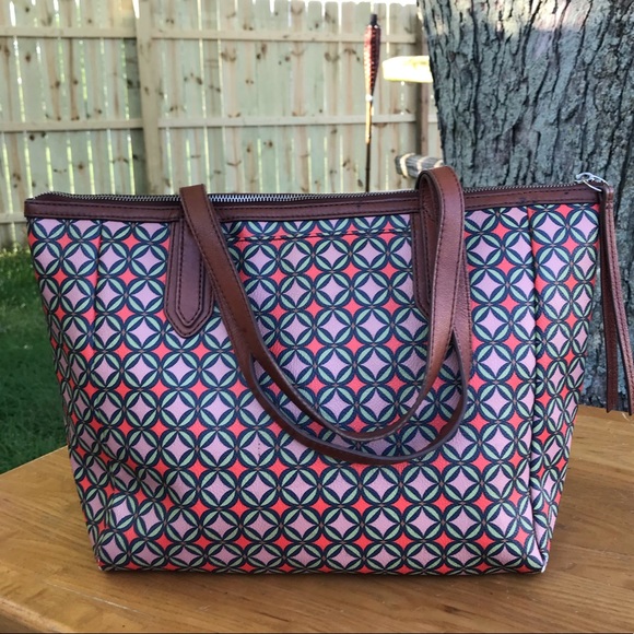 Fossil coated leather geometric print tote bag - Picture 4 of 6